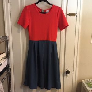 Lularoe bright peach and blue dress size S